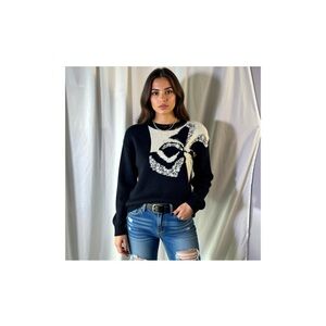 Vintage Bramble  Lane Abstract Graphic Sweater Black and Cream M Made in Korea